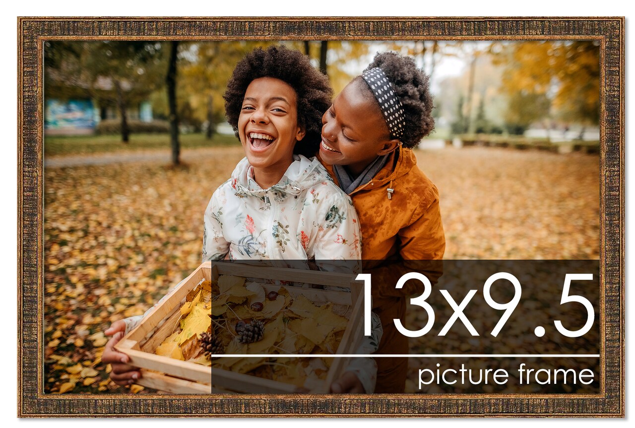 Photo Size Textured Gold Picture Frame - UV Acrylic, Foam Board Backing, Hanging Hardware